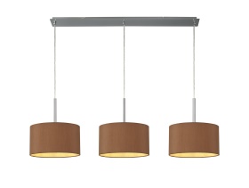 DK0556  Baymont 30cm Shade 3 Light Pendant Polished Chrome, Raw Cocoa/Grecian Bronze